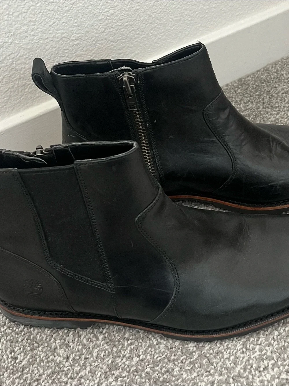 Men’s Timberland Black Leather Ankle Boots, size US 12